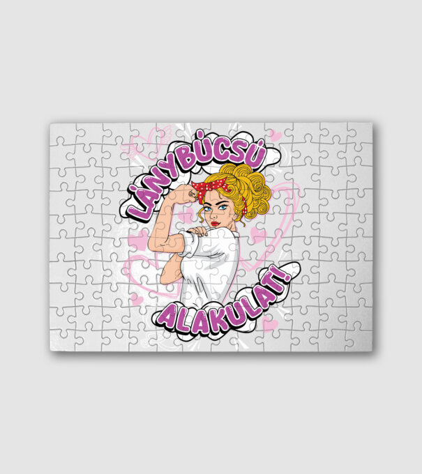Lánybúcsú alakulat szőke Pinup drk minta fehér pólón