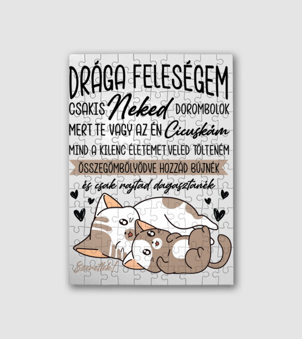 Cicás bújós valentin feleségemnek minta fehér pólón