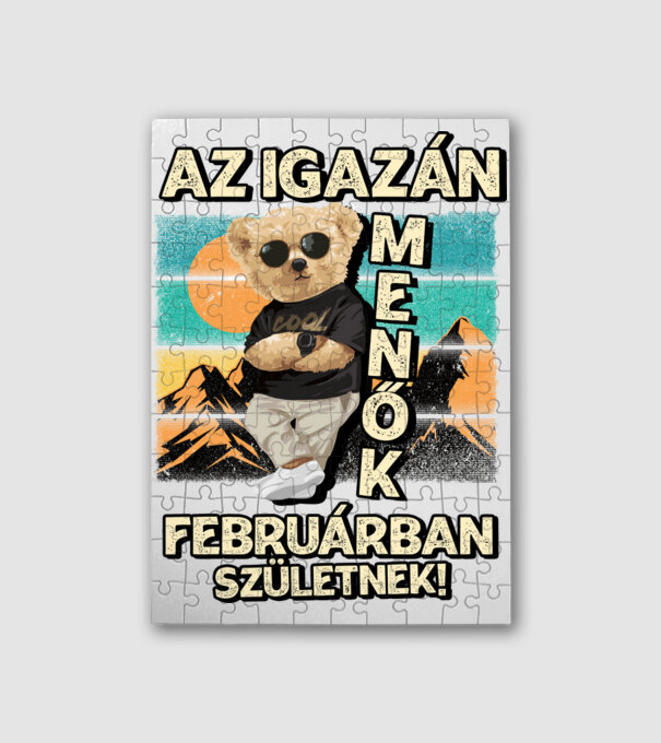 Retro Menő Mackó szülinapos FEBRUÁR minta fehér pólón