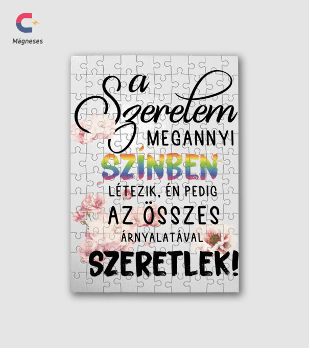 A szerelem összes színével szeretlek minta fehér pólón
