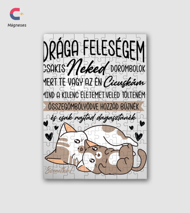 Cicás bújós valentin feleségemnek minta fehér pólón