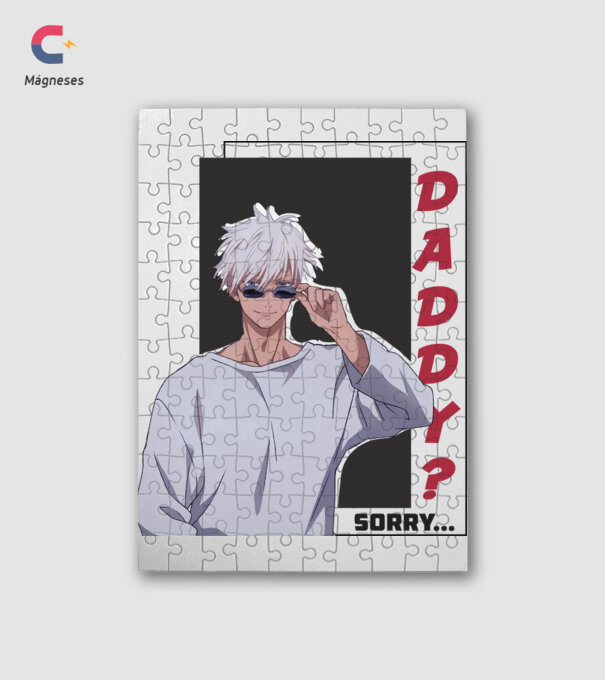 Daddy-sorry-Gojo-Jujutsu Kaisen-fehérre minta fehér pólón
