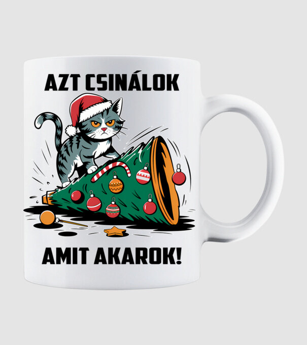 Azt csinálok, amit akarok cicás karácsony fehér póló minta fehér pólón