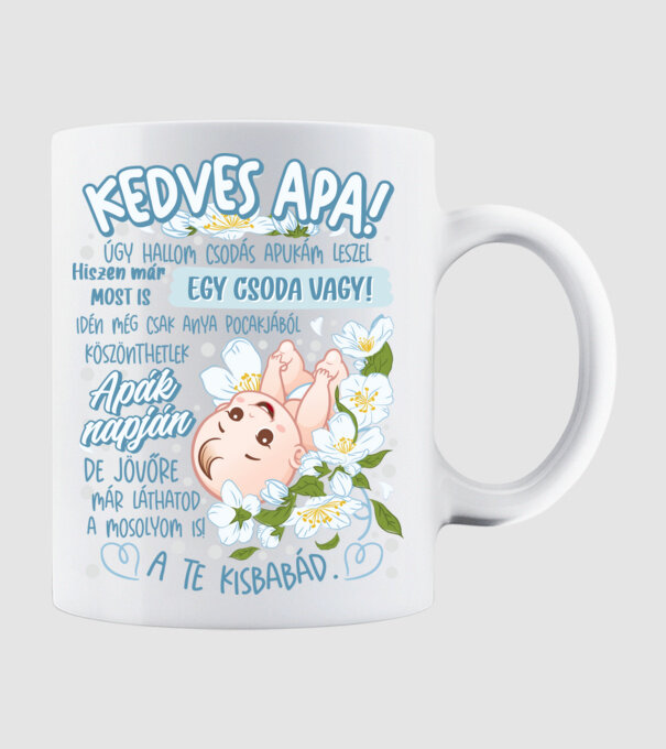 Kedves Apa kék virágokkal minta fehér pólón