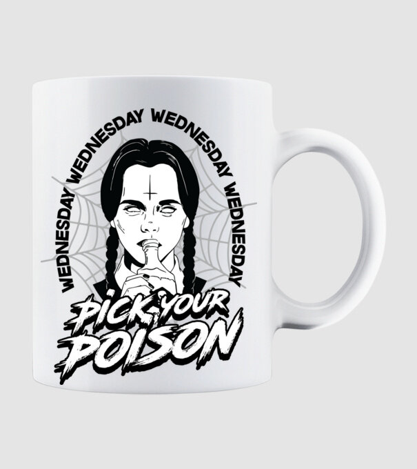WEDNESDAY Pick your poison minta fehér pólón