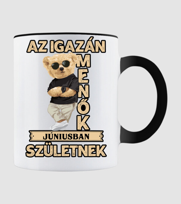 Menő Maci szülinap JÚNIUS minta fekete pólón