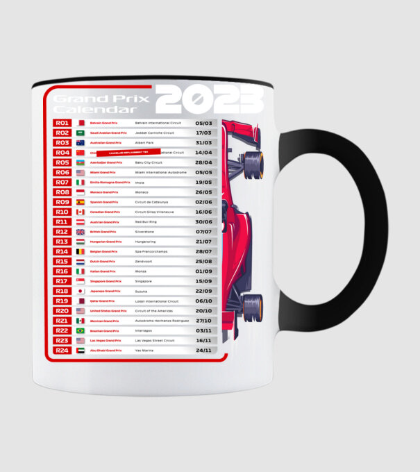 F1 versenynaptár minta fekete pólón