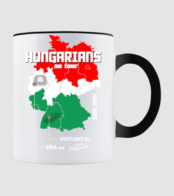 Futball EB 2024 HUNGARIANS ON TOUR fekete alapra minta fekete pólón