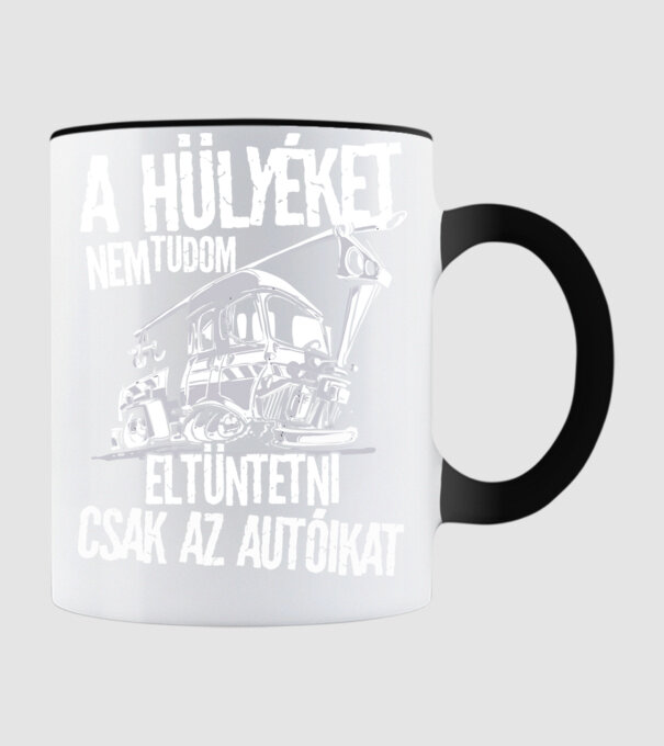 Hülyék és az autóik minta fekete pólón