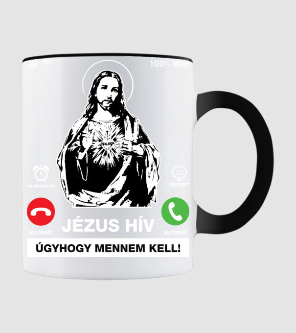 Jézus hív, mennem kell minta fekete pólón