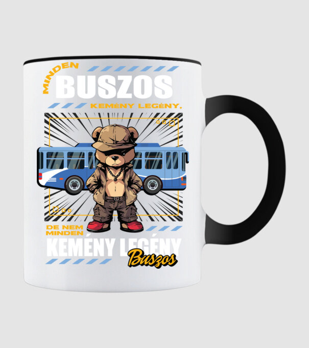 Kemény legény Buszos minta fekete pólón