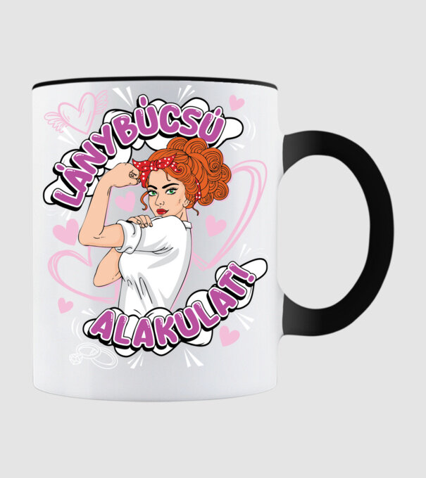 Lánybúcsú alakulat vörös Pinup drk minta fekete pólón
