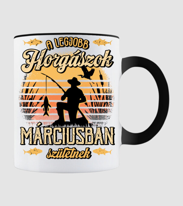 Születésnapos Horgász MÁRCIUS minta fekete pólón