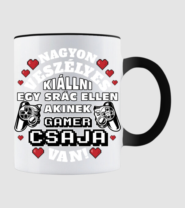 Veszélyes gamer szerelem srác minta fekete pólón