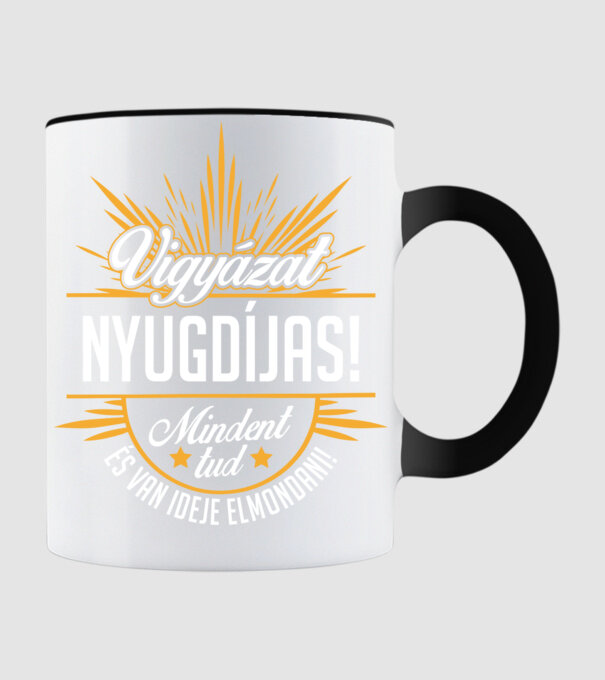 Vigyázat nyugdíjas minta fekete pólón