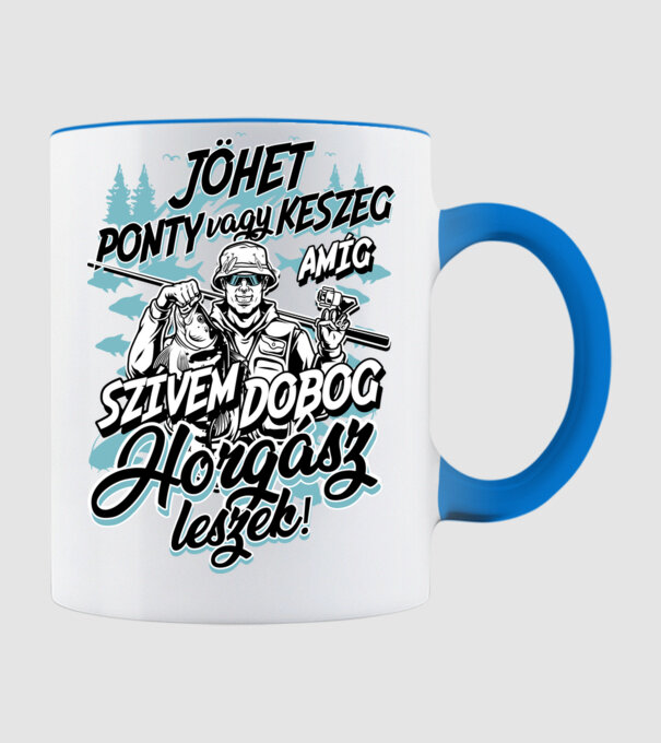 Amíg szívem dobog horgász leszek minta világoskék pólón