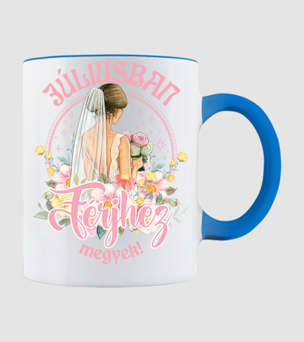 Férjhez megyek floral világos pink JÚLIUS minta világoskék pólón