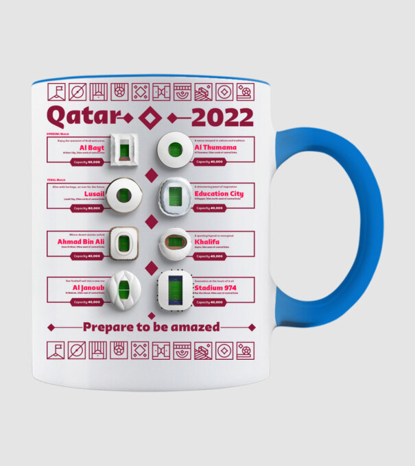 Qatar 2022 stadionok minta világoskék pólón
