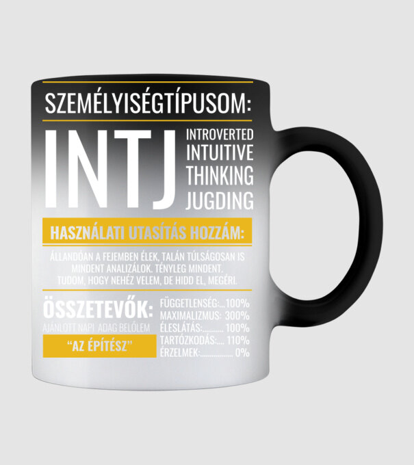 16 Személyiségtipus RÉSZLETES JELLEMZŐK INTJ AZ ÉPÍTÉSZ minta fekete pólón