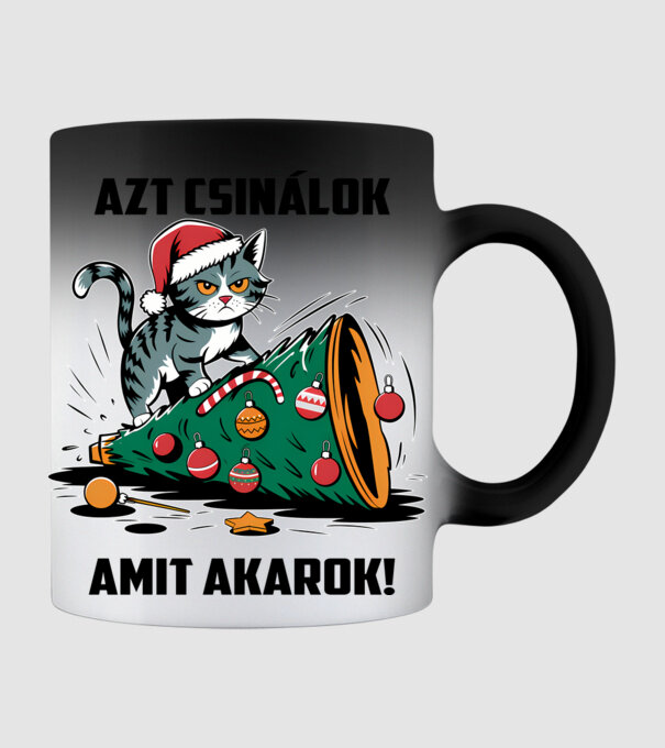 Azt csinálok, amit akarok cicás karácsony fehér póló minta fekete pólón
