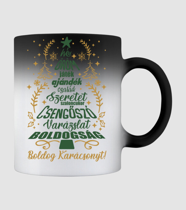 Karácsonyfa szavakkal minta fekete pólón