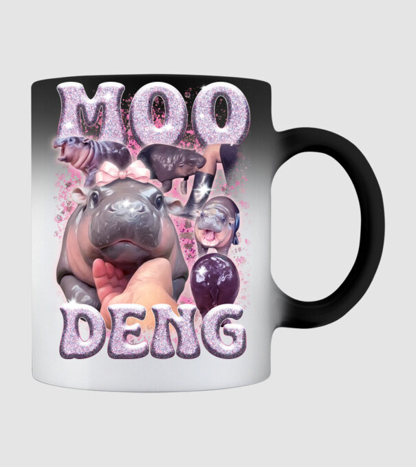 MOO DENG baby hippo minta fekete pólón