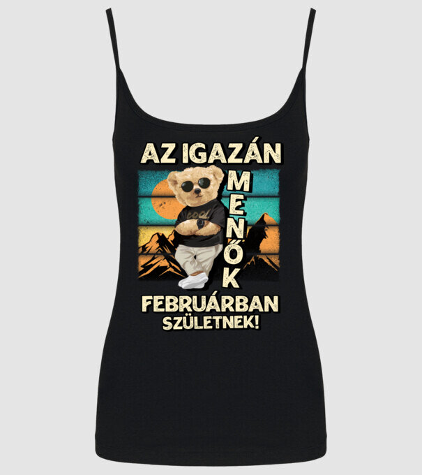 Retro Menő Mackó szülinapos FEBRUÁR minta fekete pólón