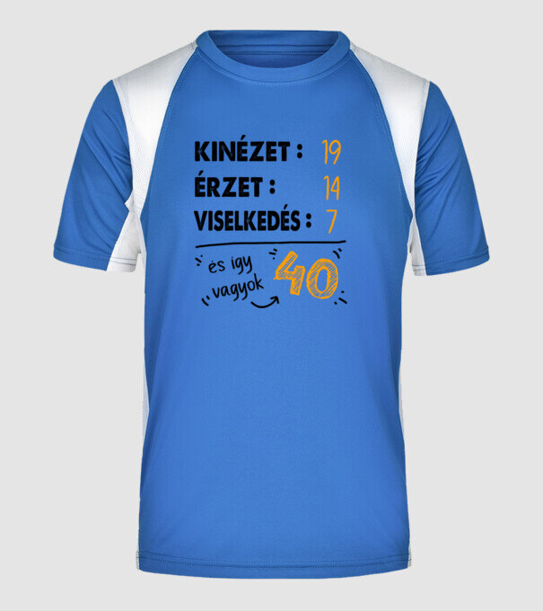 Kinézet, Érzet, Viselkedés 40 - Fehér alap minta királykék pólón