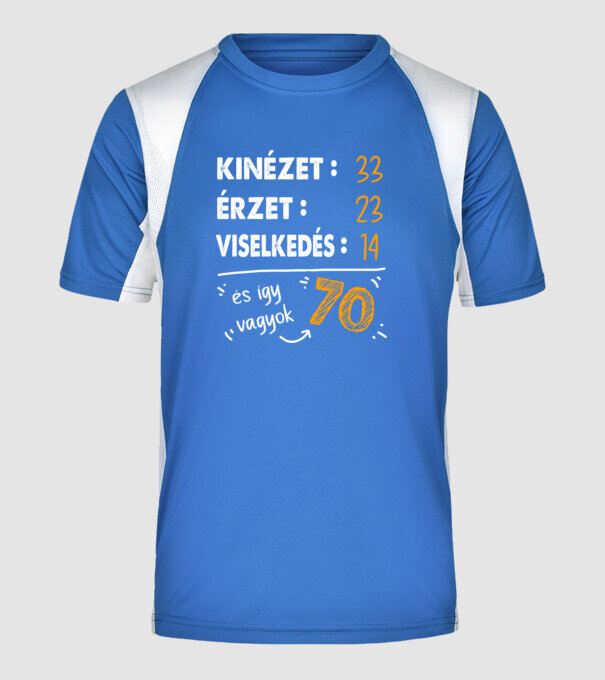 Kinézet, Érzet, Viselkedés 70 - Fekete alap minta királykék pólón