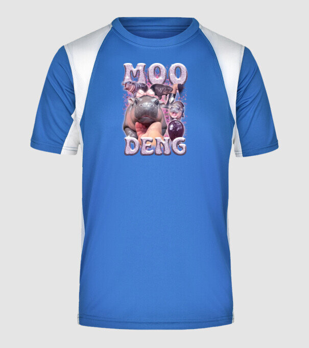 MOO DENG baby hippo minta királykék pólón