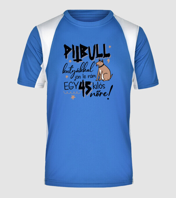 Pitbull kutyákkal jön le rám minta királykék pólón
