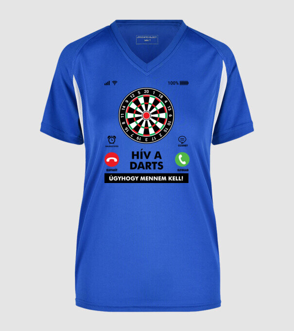 Hív a darts mennem kell minta királykék pólón