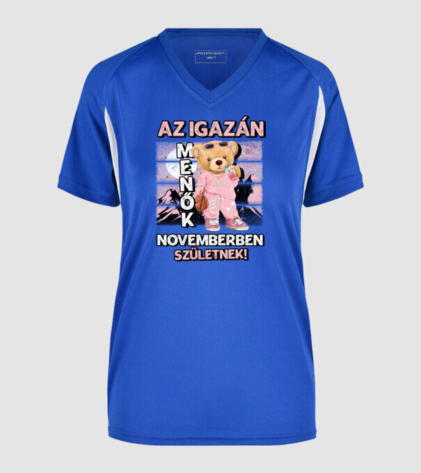 Menő maci csajos NOVEMBER minta királykék pólón