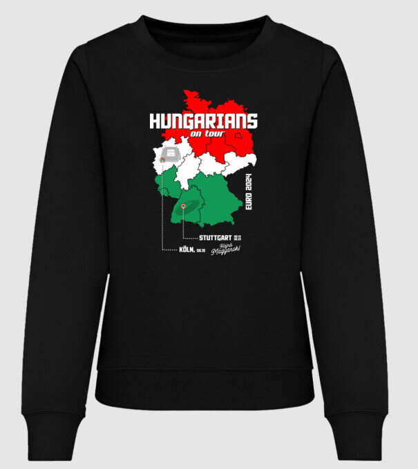 Futball EB 2024 HUNGARIANS ON TOUR fekete alapra minta fekete pólón
