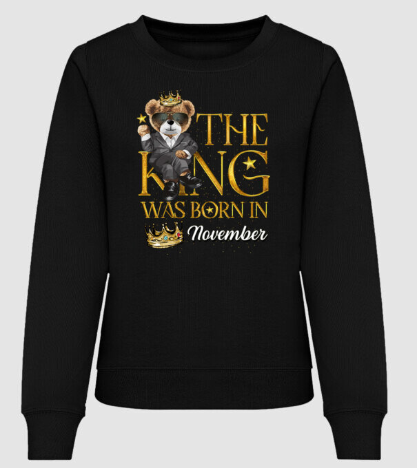 The king was born int NOVEMBER minta fekete pólón