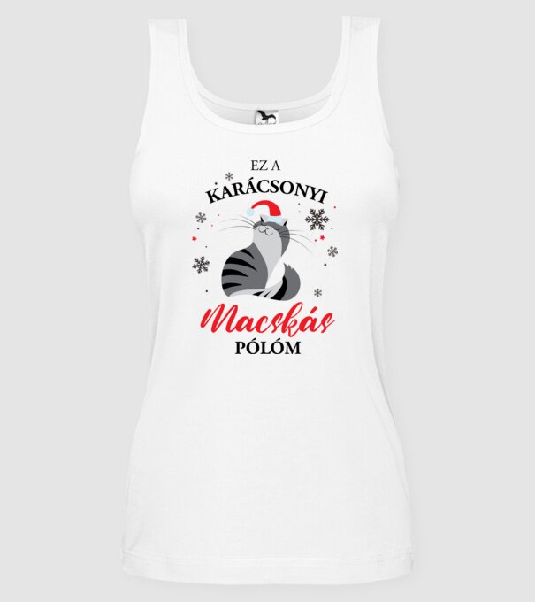 Karácsonyi macskás póló minta fehér pólón
