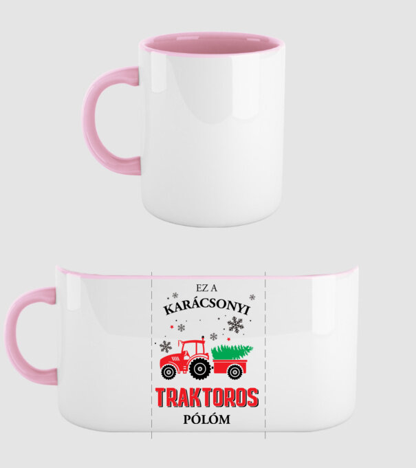 Karácsonyi traktoros póló minta világos rózsaszín pólón