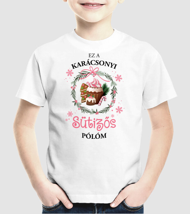 Ez a karácsonyi sütizős pólóm minta fehér pólón