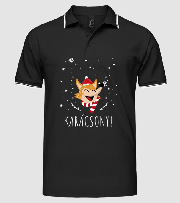 Karácsonyi rókás minta fekete pólón