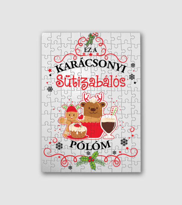 Karácsonyi sütizabálós póló minta fehér pólón
