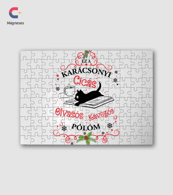 Karácsonyi cicás olvasós kávézós póló minta fehér pólón