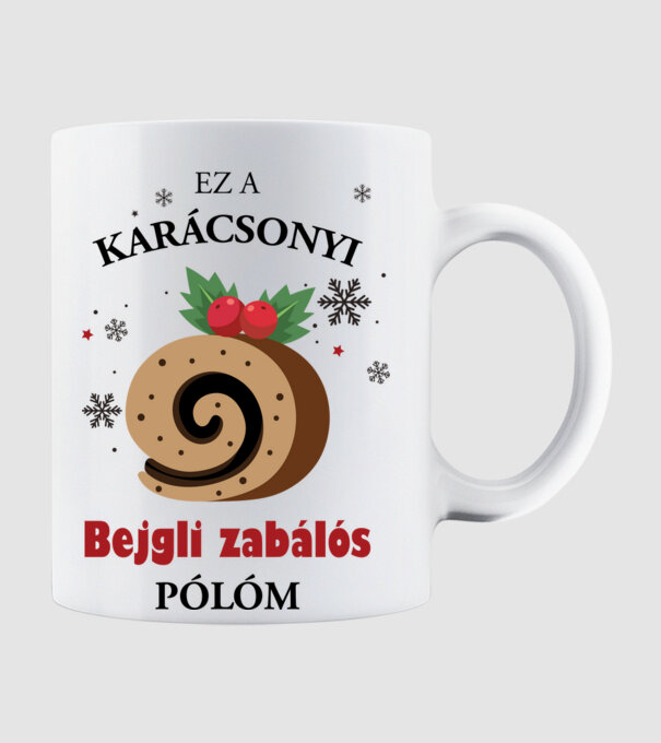 Karácsonyi bejgli zabálós póló minta fehér pólón
