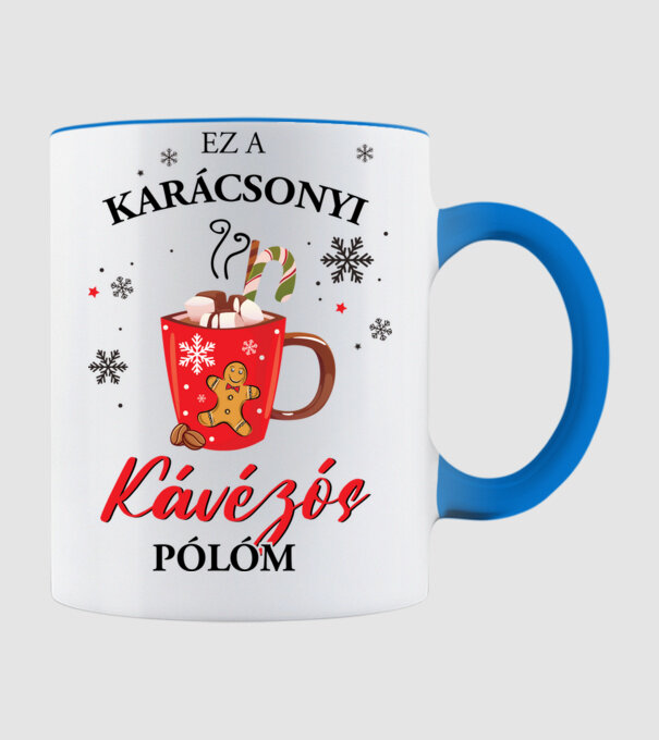 Karácsonyi kávés póló minta világoskék pólón