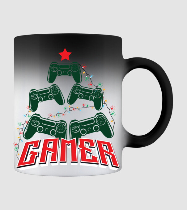 Karácsonyi gamer póló minta fekete pólón