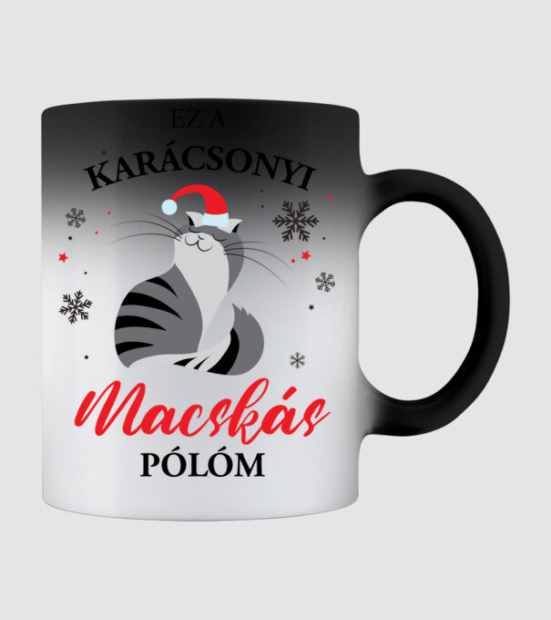 Karácsonyi macskás póló minta fekete pólón
