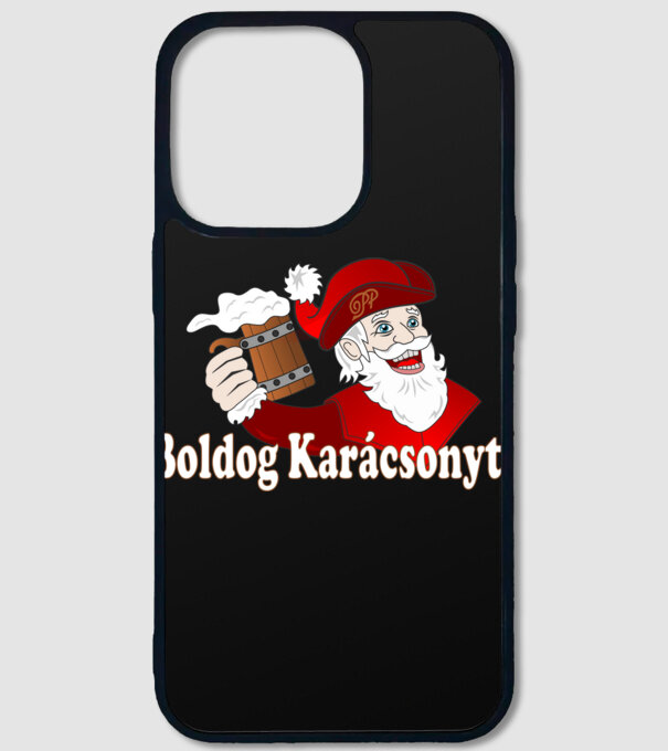 Boldog Karácsonyt Söröző Mikulás minta fekete pólón