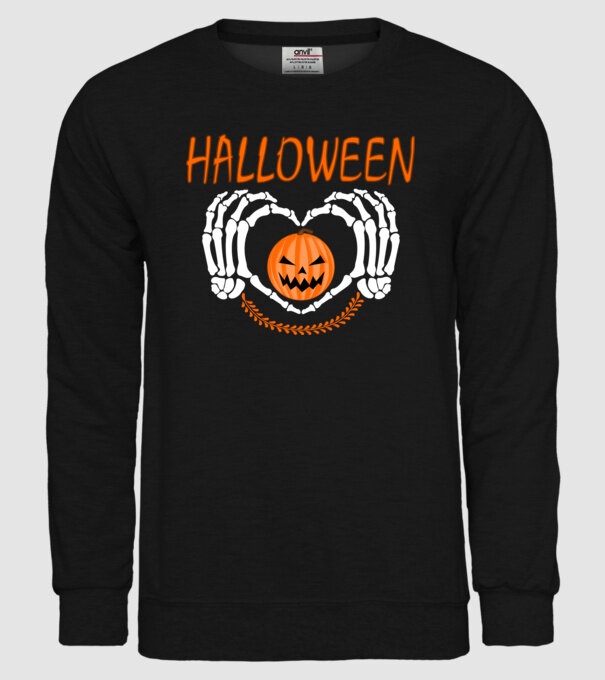 Halloweenra csont szív minta fekete pólón