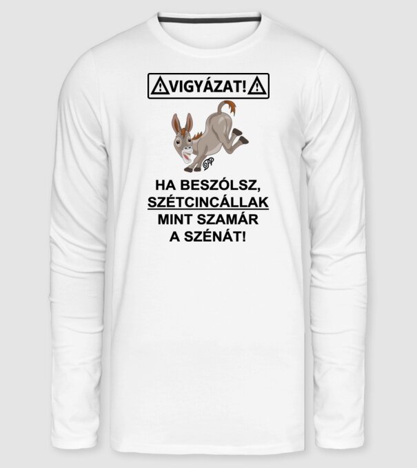 Csacsi és a Széna fekete szöveggel minta fehér pólón