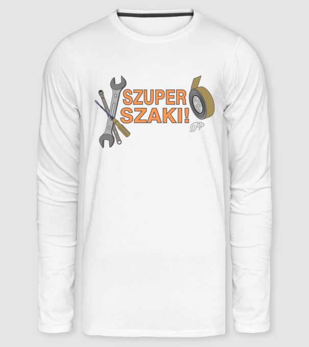 Szuper Szaki minta fehér pólón