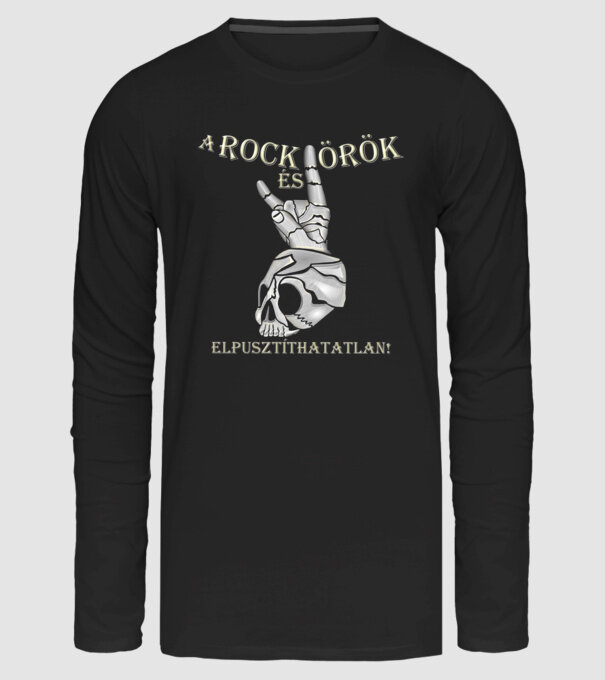 A Rock örök és elpusztíthatalan minta fekete pólón